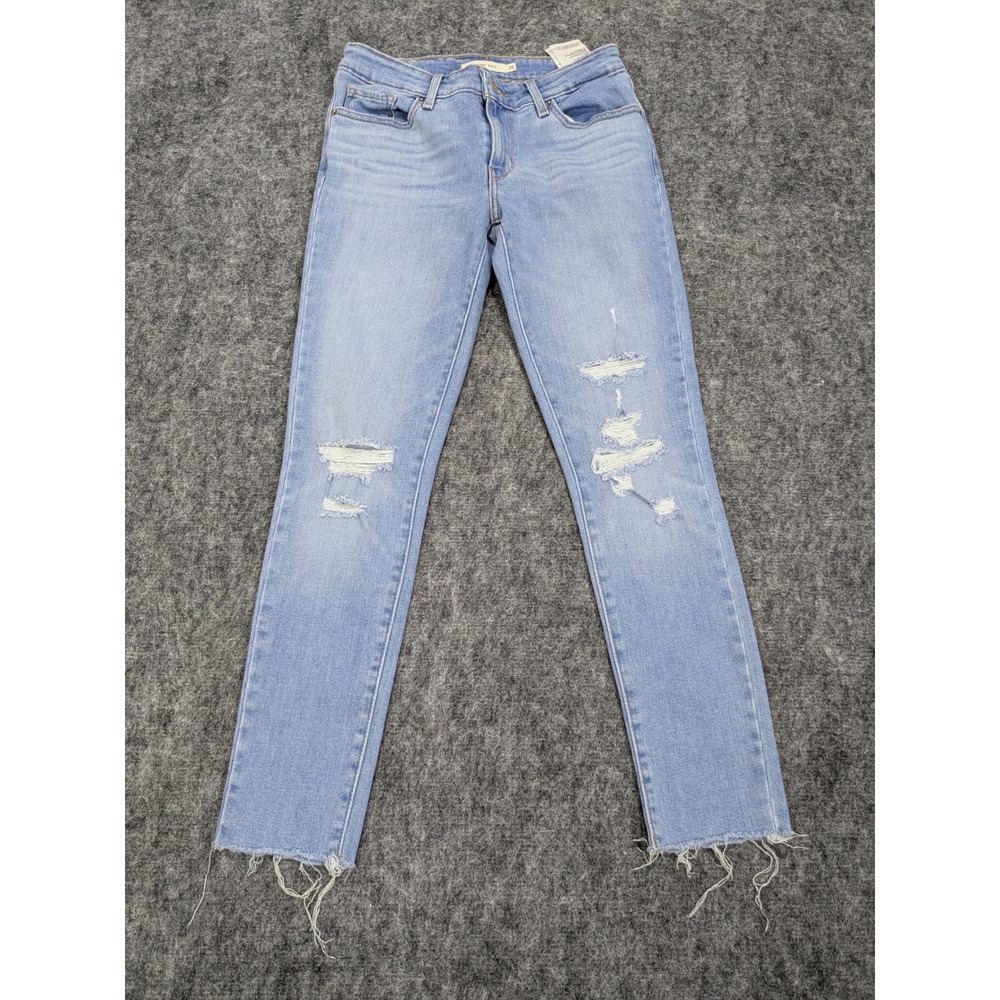 Levis 711 Skinny Ankle Jeans Womens 26 Light Wash Distressed Ripped Raw Hem
